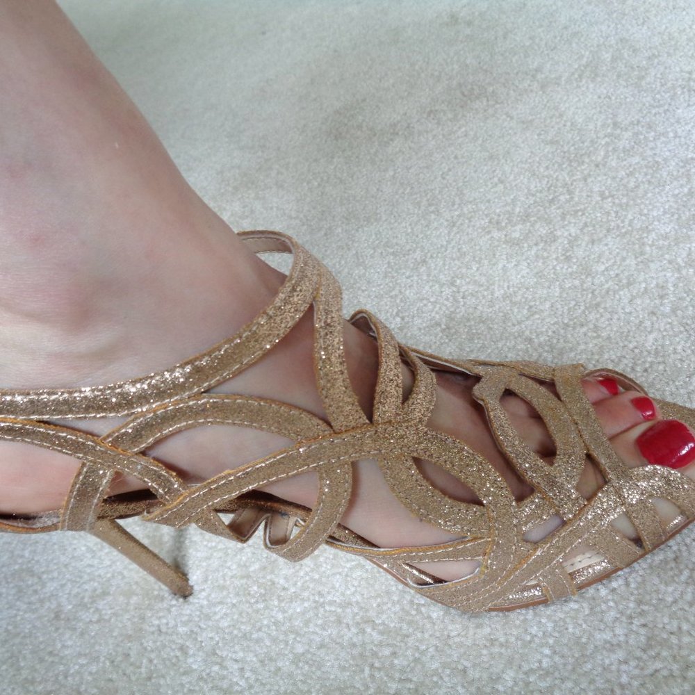 Sparkly Gold High Heel Sandals - Picture 4 of 7